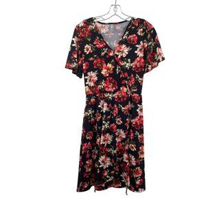 Piphany Womens Floral Faux Wrap Dress Short Sleeve Size Small